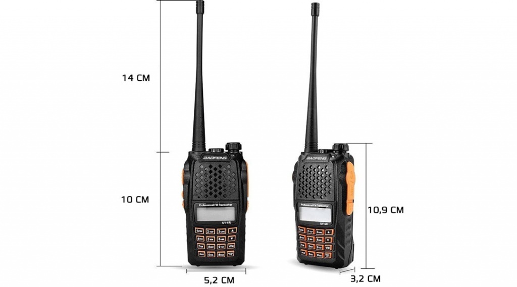габариты профессиональной рации BAOFENG UV-6R 