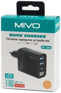 Купить Сетевое зарядное устройство Mivo MP-300Q Quick Charger 33W GaN (2 USB+1 Type-C)