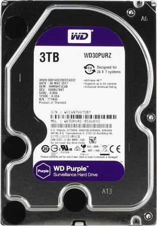 Купить Жесткий диск WD Purple WD30PURZ, 3ТБ, HDD, SATA III, 3.5"