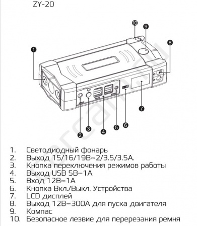 Купить Пуско-зарядное устройство CARCAM JUMP STARTER ZY-20