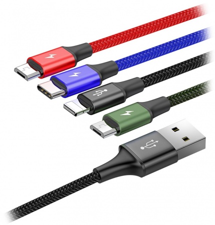 Купить Кабель Baseus Fast 4-in-1 Cable for lightning+Type-C (2) + Micro 3.5A 1.2m (CA1T4-B01)