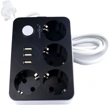Купить Сетевой фильтр Lucky Hawk 4 Power Socket Black/Grey (CX-U314) (4 Розетки + 3 USB порта) 1.8 метра