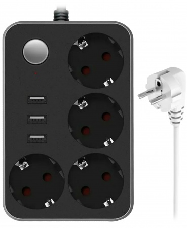 Купить Сетевой фильтр Lucky Hawk 4 Power Socket Black/Grey (CX-U314) (4 Розетки + 3 USB порта) 1.8 метра