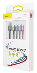 Купить Кабель Baseus Fast 4-in-1 Cable for lightning+Type-C (2) + Micro 3.5A 1.2m (CA1T4-B01)