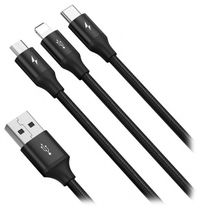 Купить Кабель Baseus Rapid Series 3-in-1 Cable USB - Lightning+MicroUSB+Type-C 1.2m (CAJS000001)