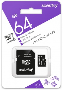Купить Карта памяти SmartBuy microSDXC 64Gb Class10 U3 V30 (SB64GBSDCCTV)