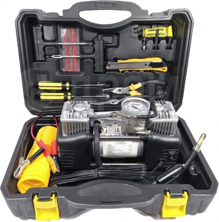Купить Автомобильный компрессор с ремкомплектом для шин Car Сompressor Kit 2in1 Black