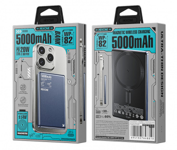 Купить Wekome Blade Ultra-Thin Magnetic Wireless Power Bank 15W 5000 mAh Type-C (WP-82) Blue