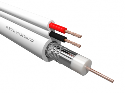 Купить Кабель коаксиальный RG-59U, 75 Ом (CCA, AL) + 2x0.75 мм2 CCA, белый, 1 м
