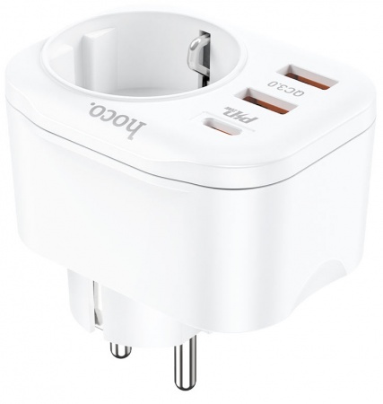 Купить Сетевой фильтр Hoco NS3 2xUSB QC3.0, 18W + Type-C PD20W White